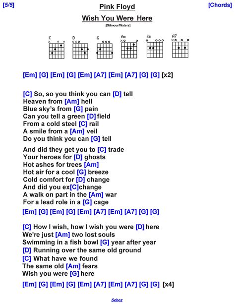 Wish You Were Here Sheet Music Pink Floyd Guitar Chords/Lyrics ...