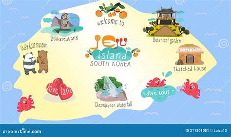 Vector Illustration Of Jeju Island. Jeju-do Map With Jeju Attractions ...