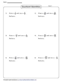 Trig Reciprocal Identities Worksheet