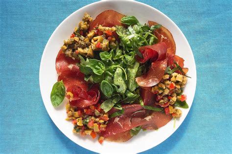 How to make a Bresaola and rocket salad with green olive salsa | London ...