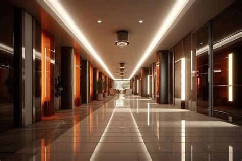 Premium AI Image | Corporate office hallway with modern lighting and ...