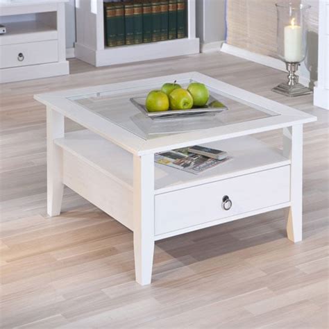 Stanley Square Coffee Table In White With 1 Drawer | Furniture in Fashion