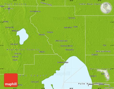 Physical Map of Okeechobee County