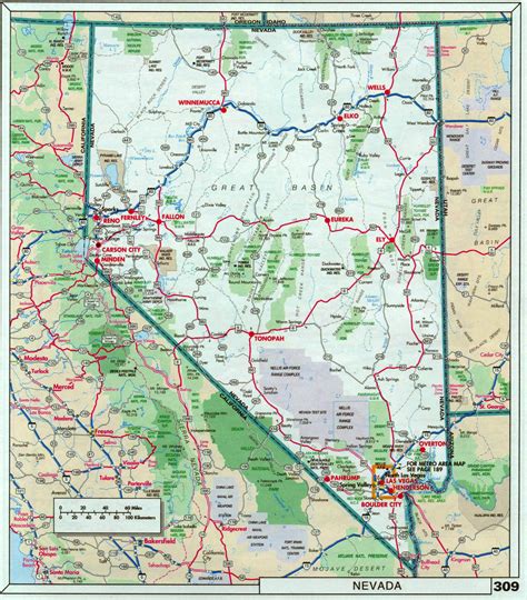 Large detailed roads and highways map of Nevada state with national ...