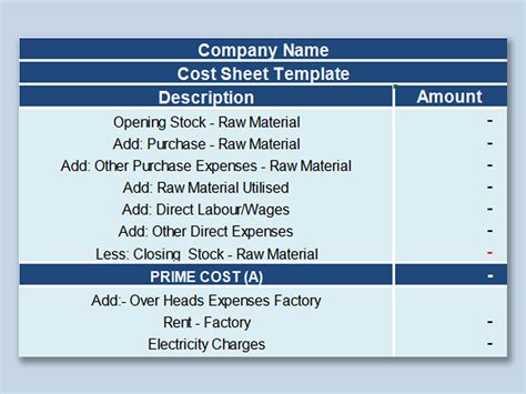 EXCEL of Useful Cost Sheet Form.xlsx | WPS Free Templates