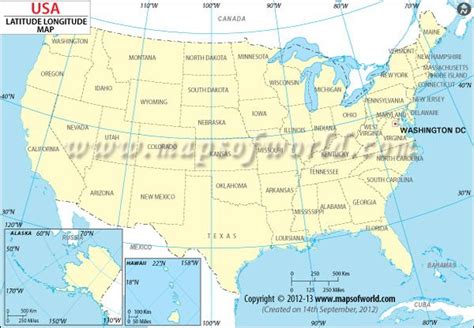 North America Usa Latitude And Longitude Map With Cities