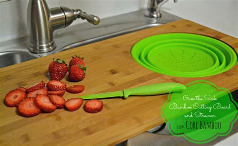 Over the Sink Bamboo Cutting Board and Strainer - The Domestic Geek Blog