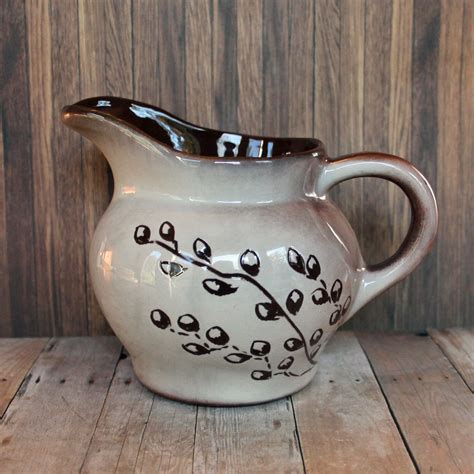 Vintage SHEFFIELD POTTERY Ceramic Pitcher Creamer Brown and White with ...