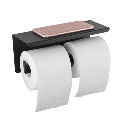 Black Double Toilet Paper Holder with Cover - Ozinn