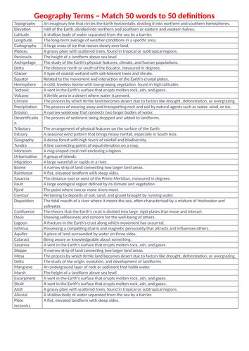 Geography terms - match terms to definitions | Teaching Resources