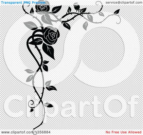 Clipart of a Black and White Corner Floral Rose Vine Border Design ...