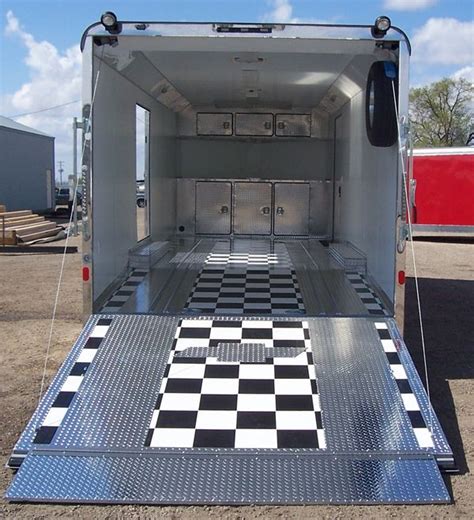 Checkered floor with aluminum tread plate strips Enclosed Motorcycle ...