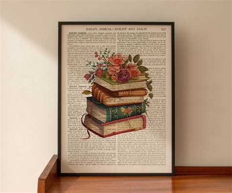 ART PRINT on Old Antique Book Page Floral Books, Book Lover, Book Worm ...