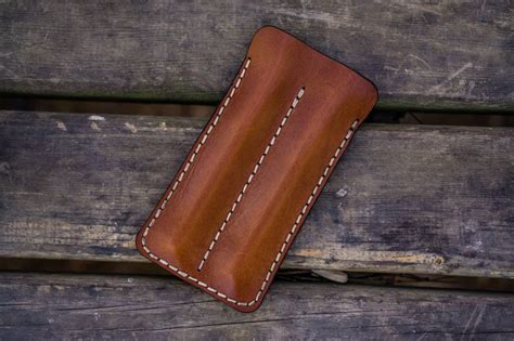 Leather Double Fountain Pen Case / Pen Sleeve - Brown - Galen Leather