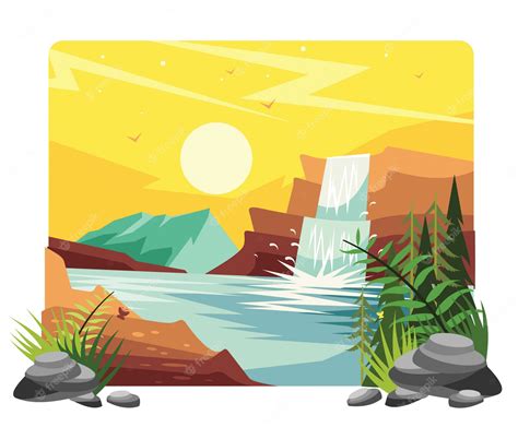 Premium Vector | Waterfall landscape vector illustration