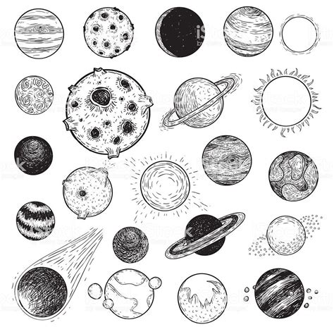 Set of planets icon, hand drawn vector illustration. | Hand drawn ...