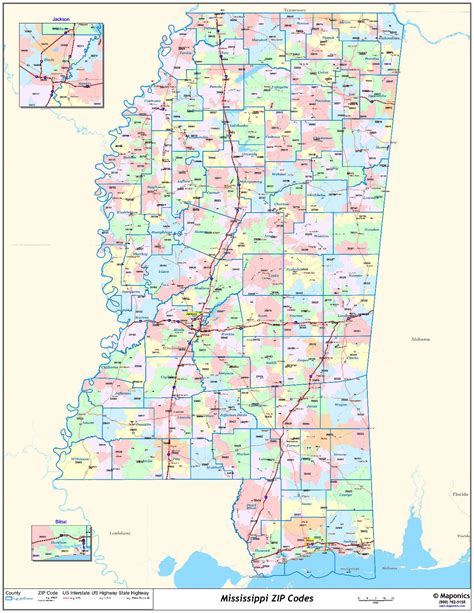 Mississippi State Zipcode Laminated Wall Map - US