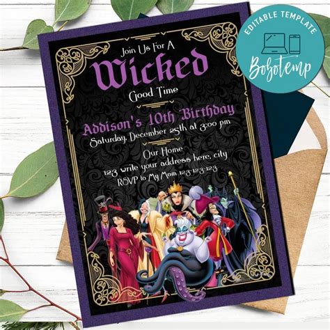 Disney villain Birthday Invitation Template Instant Download | Bobotemp