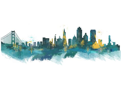 San Francisco City Skyline Art Print in Teal, Watercolour Abstract Art ...