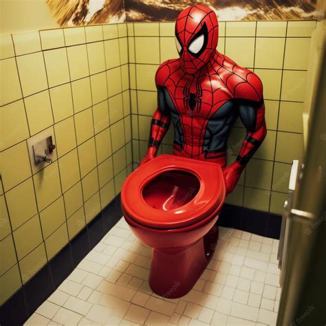 Premium AI Image | A spiderman figure is on a toilet in a bathroom