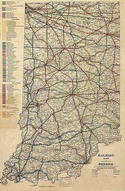 Railroad Map of Indiana 1896 – American Map Store