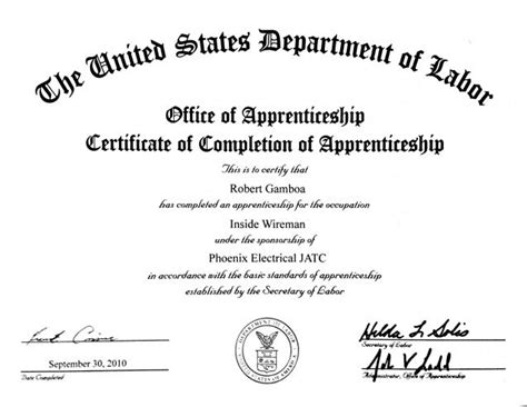 Certificate of Completion of Apprenticeship - Aug 11, 2014