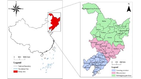 Geographical location of the three northeastern provinces of China ...