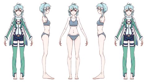 the concept art for an anime character's body is shown in three ...