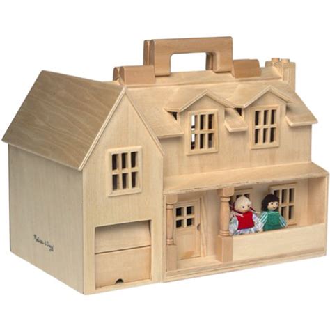 Melissa & Doug Fold & Go Wooden Dollhouse With 2 Play Figures and 11 ...