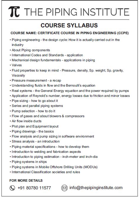 THE PIPING INSTITUTE -ONLINE TRAINING ON PIPING ENGINEERING: