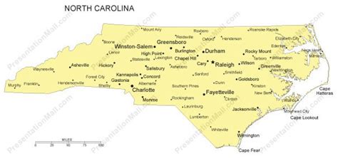 North Carolina PowerPoint Map - Major Cities