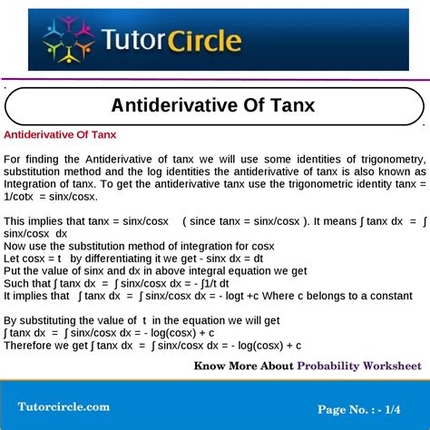 Antiderivative Of Tanx by tutorcircle team - Issuu