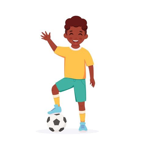 Black boy playing football. Kids outdoor activity 3192564 Vector Art at ...