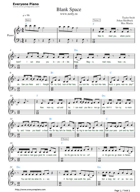 Free Blank Space-Taylor Swift Sheet Music Preview 1 Clarinet Sheet ...