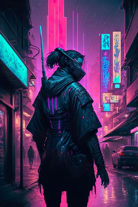 Cyberpunk Samurai Neon Future City Japan Art Digital Download Print - Etsy