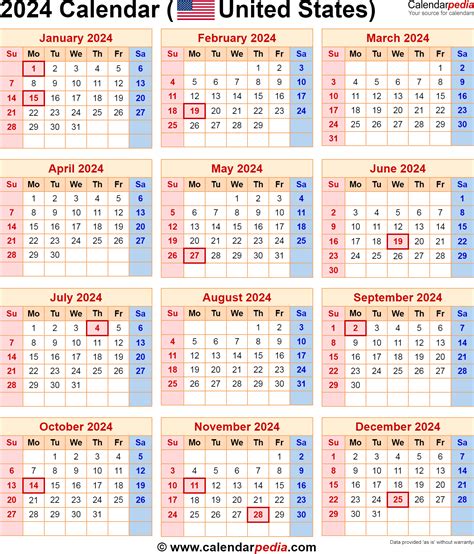 printable calendar 2024 with us holidays - 12 printable yearly 2024 ...