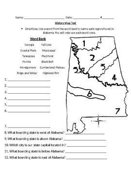 Alabama Regions Map Quiz by Alandra Randelson | TPT