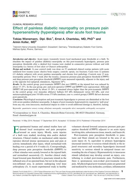 (PDF) Effect of painless diabetic neuropathy on pressure pain ...