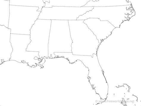 Blank Map Of Southern States - Topographic Map World