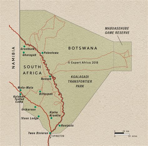 Kgalagadi Transfrontier Park reference map in South Africa | Expert Africa