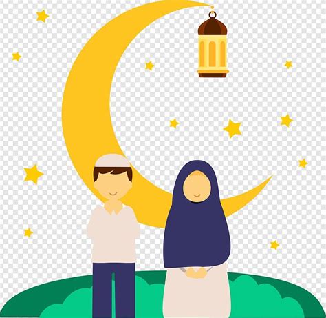 Gambar Pasangan Muslim Ramadan Kareem Kartun Islam Lentera Ramadan PNG ...