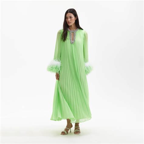 Green Chiffon Feather Midi Dress – self-portrait