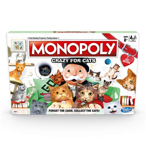 Monopoly Crazy For Cats Board Game for Ages 8 and Up, Pet Edition Game ...