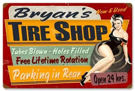 Retro Tire Shop Metal Sign - Personalized 24 x 16 Inches