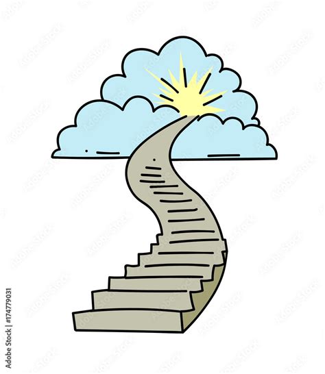 Stairway to heaven cartoon hand drawn image. Original colorful artwork ...