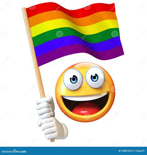 Emoji Holding LGBT Flag, Emoticon Waving Rainbow Color Flag 3d ...