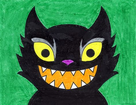 Easy How to Draw a Scary Cat Tutorial & Scary Cat Coloring Page