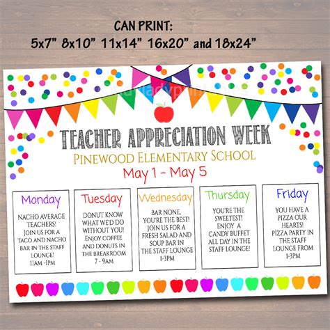 Teacher & Staff Appreciation Week Itinerary Poster Printable – TidyLady ...