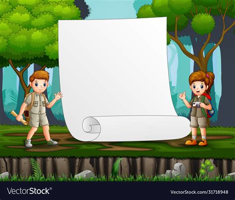 Border template with scouts at forest background Vector Image