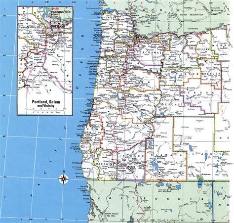 Free map of Oregon showing county with cities and road highways